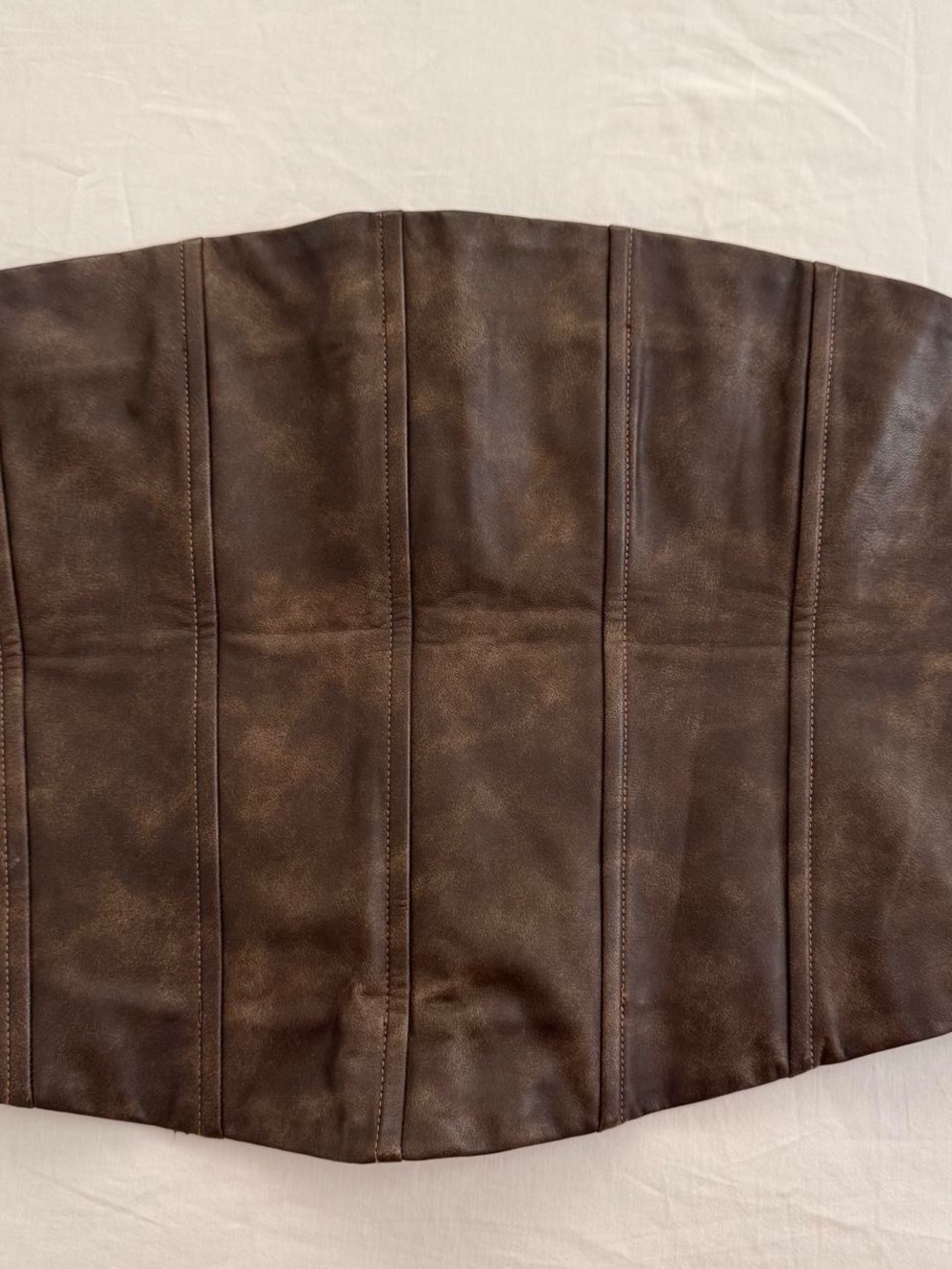 With Jean brown faux leather corset top with vertical stitching, size l